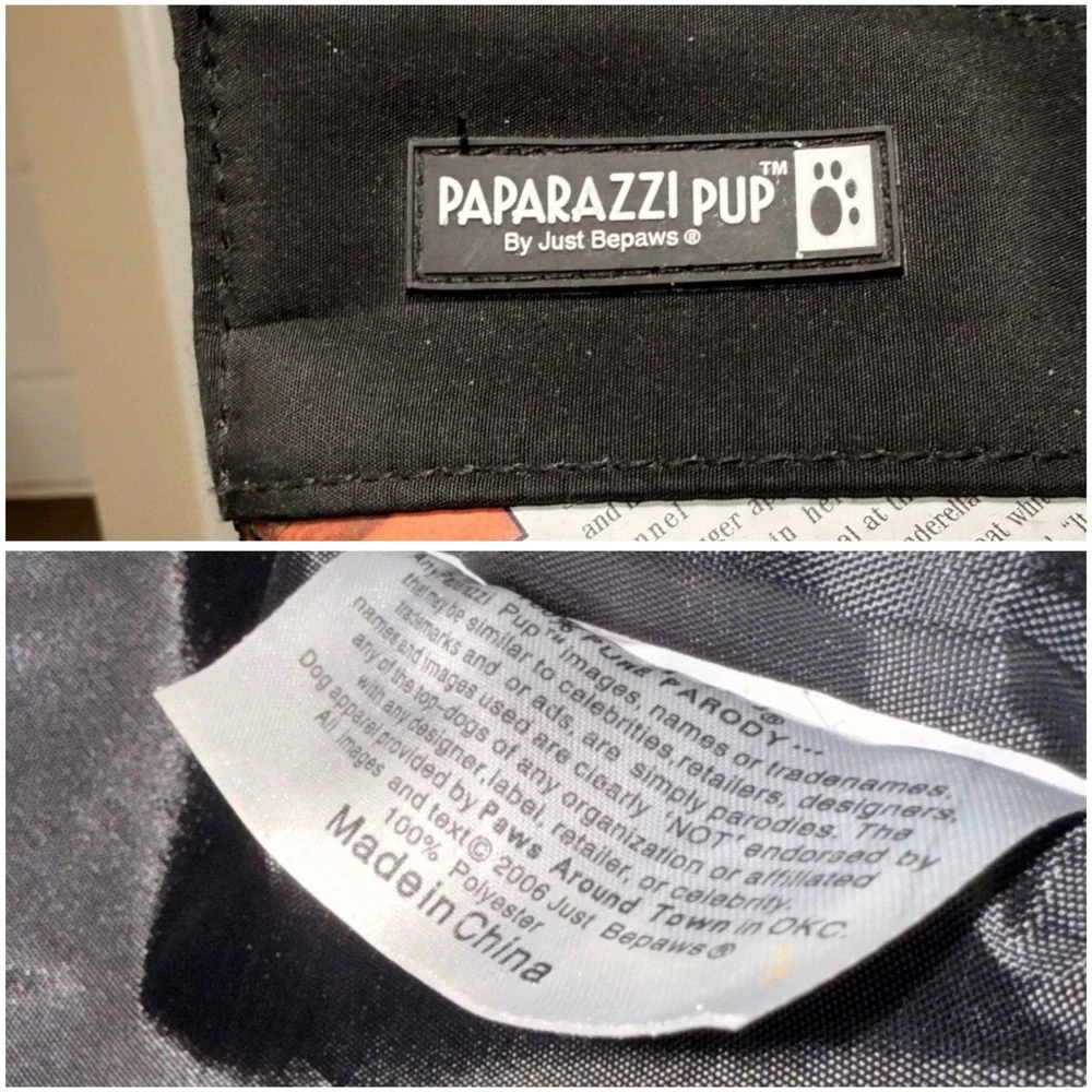 Paparazzi Pup Just Depaws Dog Magazine Print Tote Bag Y2K Novelty Black Large